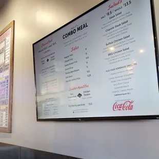 a menu on the wall