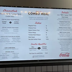 a menu on a large screen