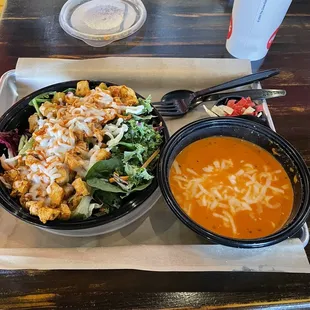 Tomato Basil Bisque and Buffalo Chicken Salad