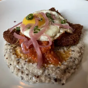 berkshire pork, grits, tomato gravy, &amp;sunny eggs
