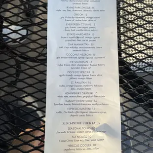 Cocktail list 8/2024