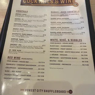 Cocktail menu