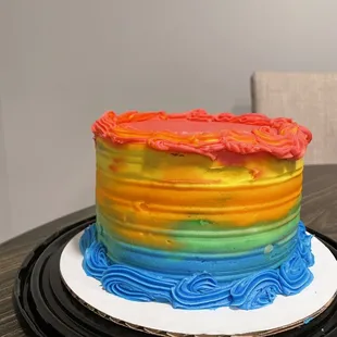 a rainbow cake on a plate