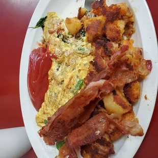 Veggie Omlette with a side of Bacon!!