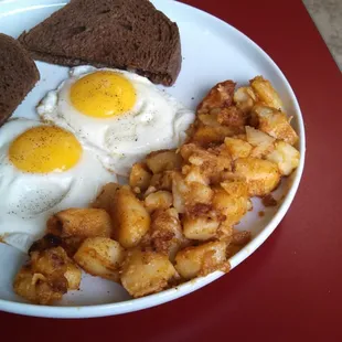 two eggs, toast, hashbrowns  and coffee under $6.