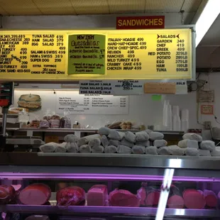 a display of meat and pastries
