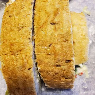 Comparing the Rye bread to a normal slice of white bread!