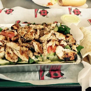 Grilled Chicken Salad with Creamy Caesar and Pita Bread! Amazing!!