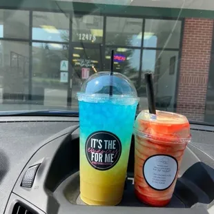 Mermaid mega bomb and orange pineapple sherbet protein shake