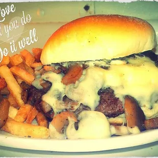 1/2 Pound Mushroom-Bacon &amp; Swiss Burger