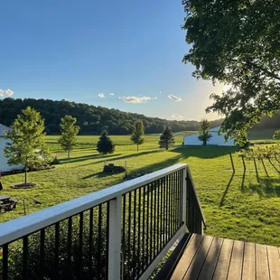 a view of a farm from a deck