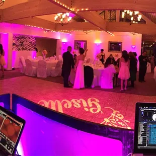 View from the Dj booth. Up lighting around the room. www.alphaevent-ent.com