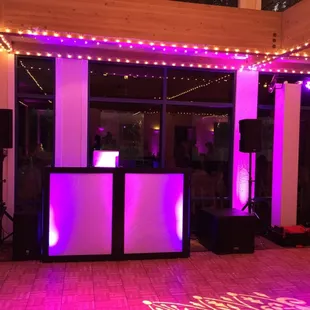 Dj setup with up lighting.