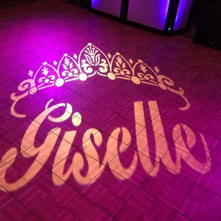 Monogram on dance floor. Quincesnera event. www.alphaevent-ent.com