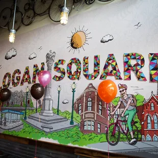 a mural on the wall of a restaurant