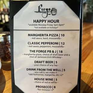 Happy hour menu