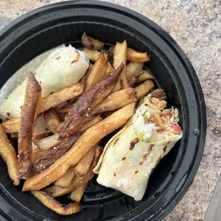 Salmon wrap with fries