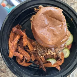 Chicken sandwich with sweet potato fries