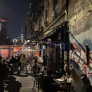 a crowded street at night