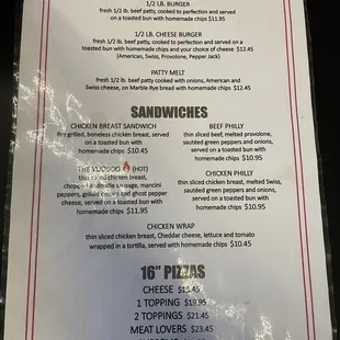 a menu for burgers and sandwiches