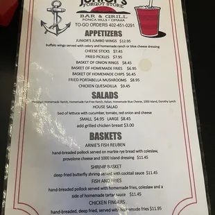 a menu for junior's tavern and grill