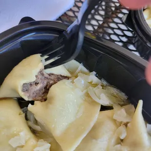 Inside the shredded beef pierogi