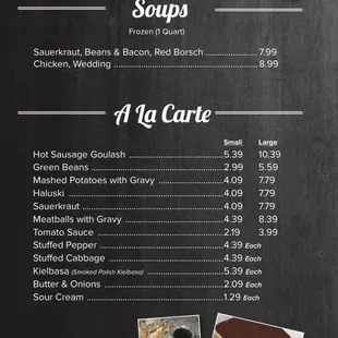 the menu for the restaurant