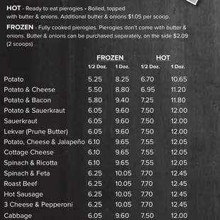 the menu for the restaurant