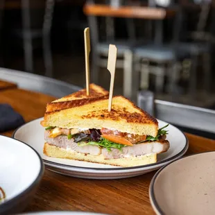 PBLT (pork belly, lettuce, tomato) sandwich