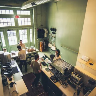 a view of the kitchen from above
