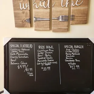 a menu on a chalkboard