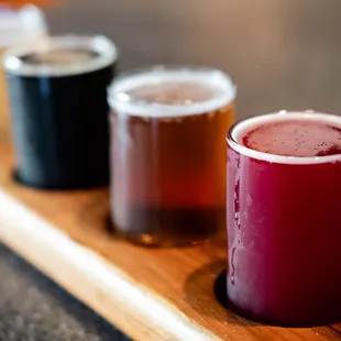a row of beer glasses