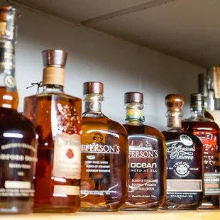 a row of liquor bottles