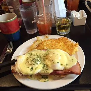 Eggs Benedict with Bloody Mary and La Crosse Lager chaser