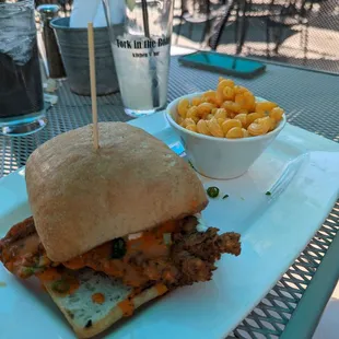 Buffalo Chicken sandwich and side of Mac and Cheese