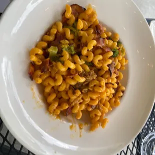 Mac n cheese special plus your favorite three additions. This one has broccoli sheared pork n bacon OMGGGG. Yummy food