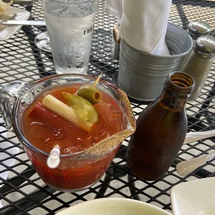 A pitcher of Bloody Mary and this is a service for one. You can order your own!!!