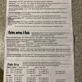 Seafood menu