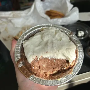 Chocolate pie - AMAZING!! Made fresh, the crust is like a chewy cookie and the chocolate mousse is not overly sweet, MUST TRY