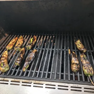 grilled peppers on a grill