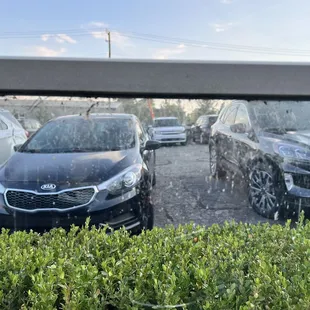 he reflection of a car in a mirror