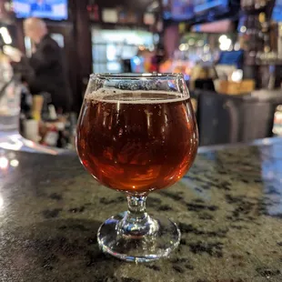 glass of beer on a bar