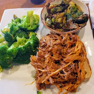 Pulled pork with broccoli and Brussel sprouts