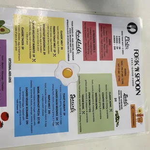 Menu, back side