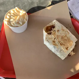 Half smokehouse wrap and Gouda Mac and cheese