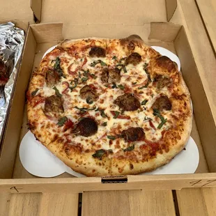 Meatball pizza!  Insanely good and now Matt's new favorite.