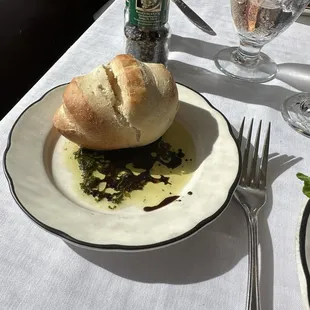 Homemade bread with herbs and oil
