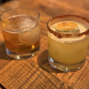 Our go to drinks every time: The Smoky Irishman and the Pineapple Spicy Margarita.