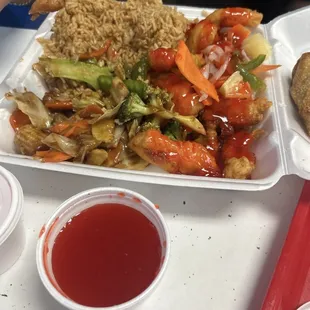 Garlic shrimp + sweet &amp; sour chicken