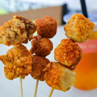 Popcorn chicken, squid balls, fried tofu